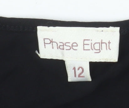 Phase Eight Women's Black 3/4 Sleeve Lace Neck Tunic Blouse Size 12