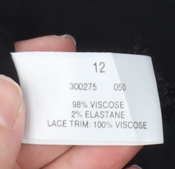 Phase Eight Women's Black 3/4 Sleeve Lace Neck Tunic Blouse Size 12