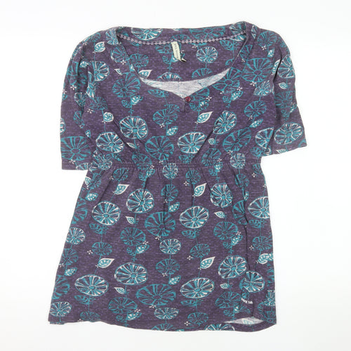 Weird Fish Womens Purple Floral Cotton Tunic Blouse Size 12