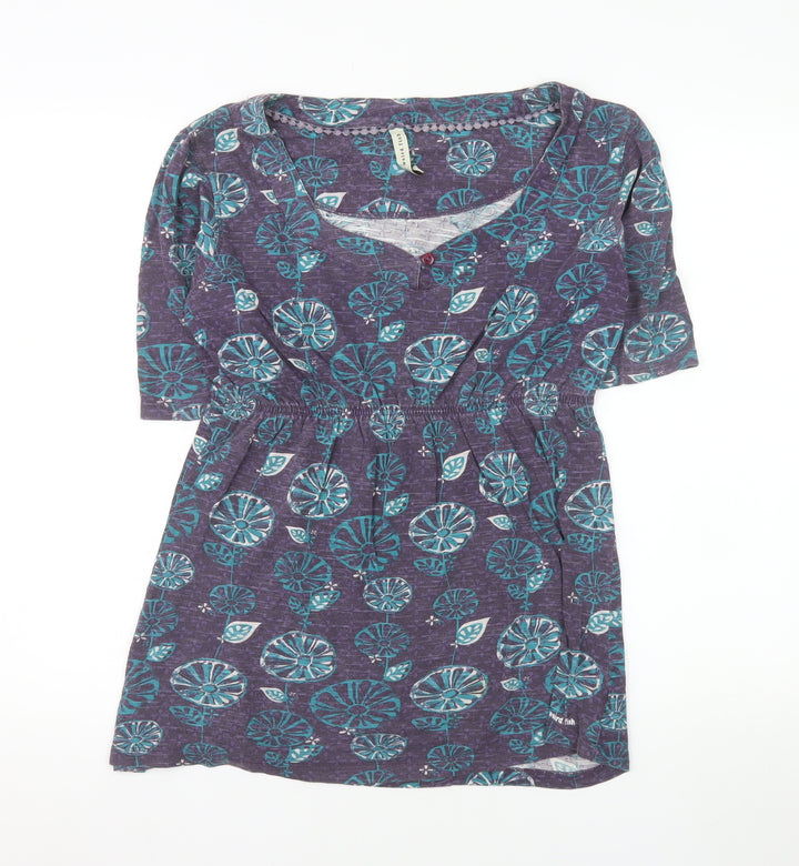 Weird Fish Womens Purple Floral Cotton Tunic Blouse Size 12