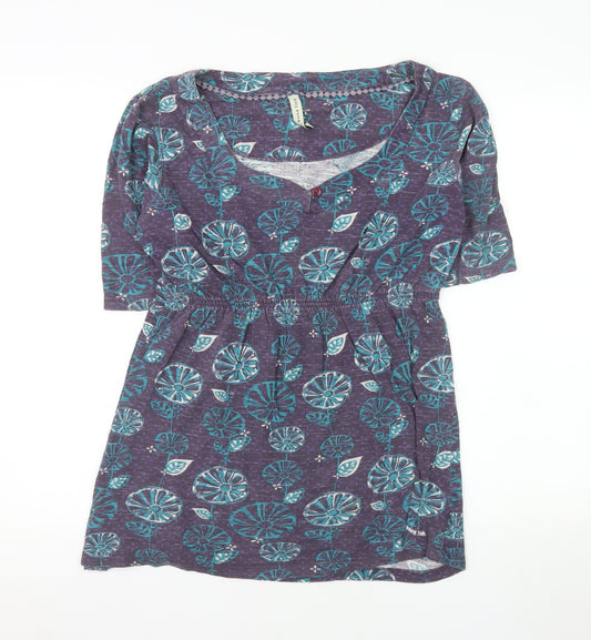 Weird Fish Womens Purple Floral Cotton Tunic Blouse Size 12
