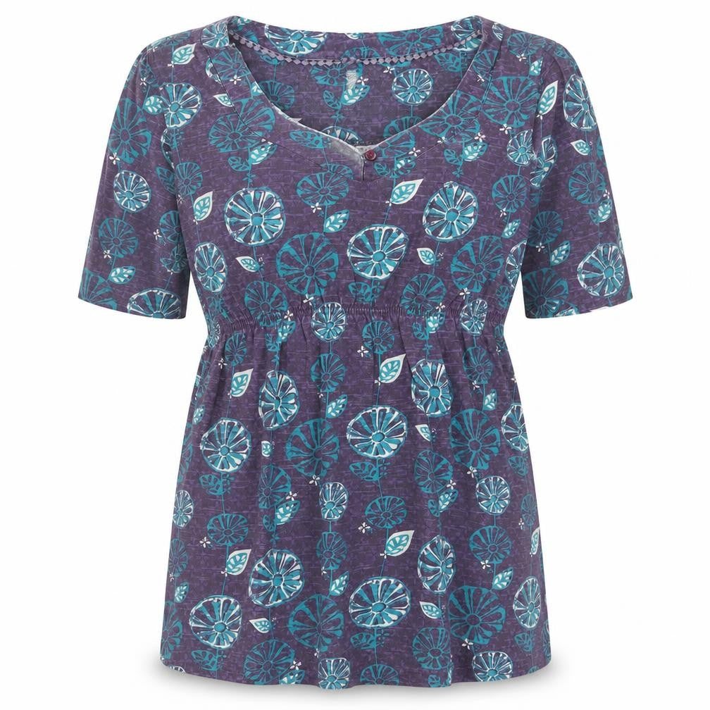 Weird Fish Womens Purple Floral Cotton Tunic Blouse Size 12