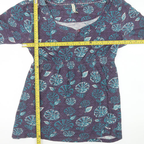 Weird Fish Womens Purple Floral Cotton Tunic Blouse Size 12