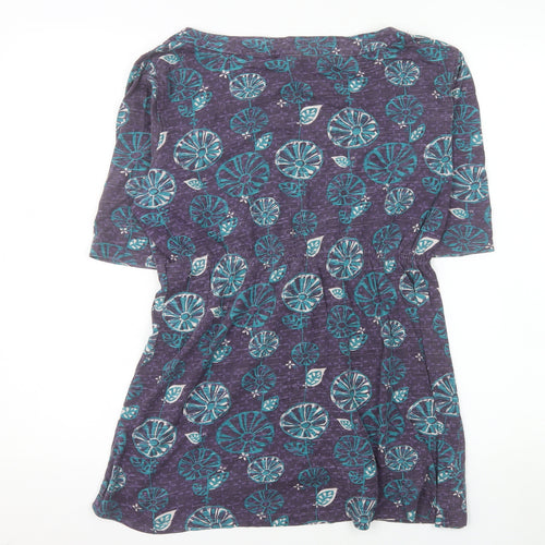 Weird Fish Womens Purple Floral Cotton Tunic Blouse Size 12