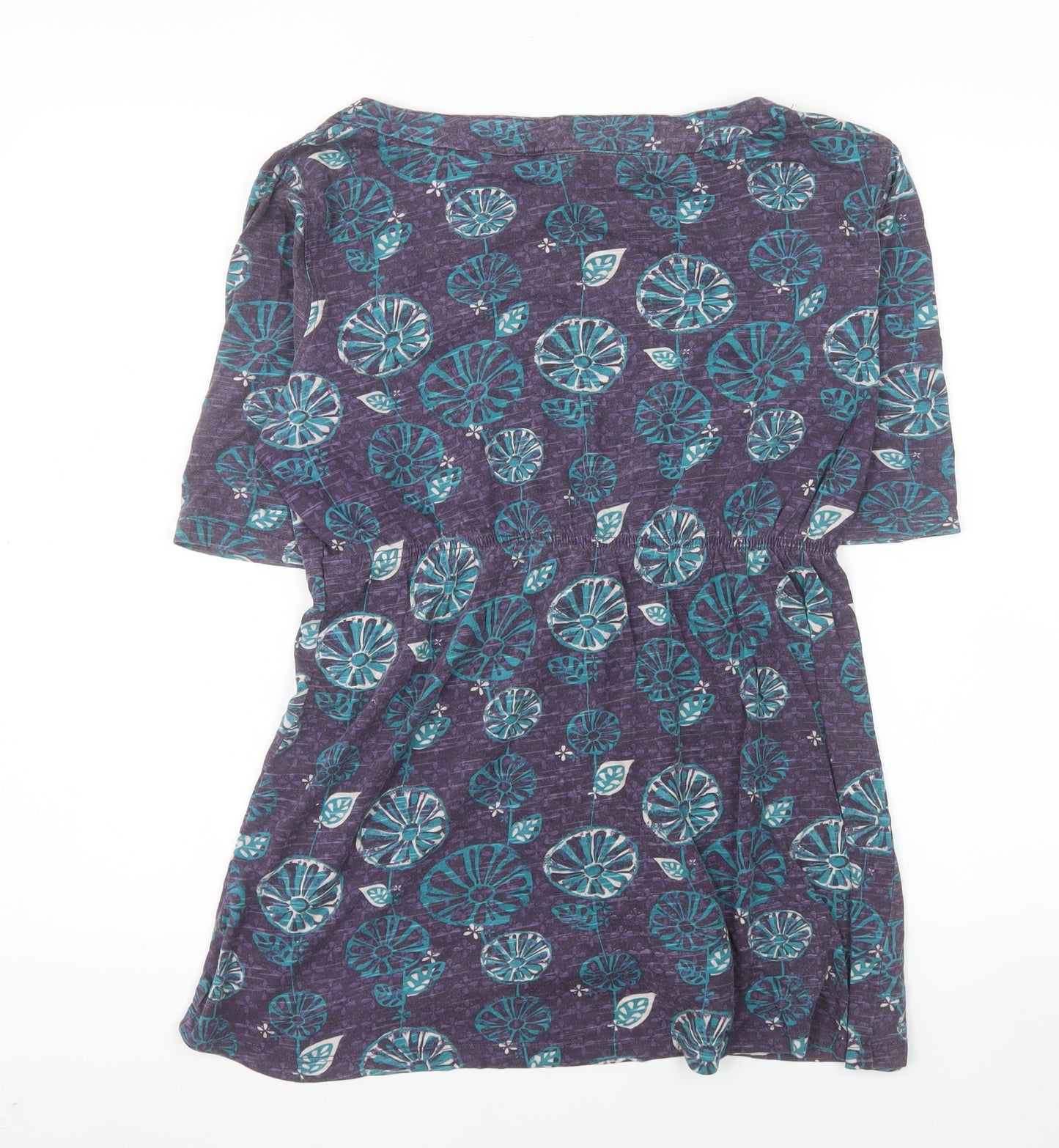 Weird Fish Womens Purple Floral Cotton Tunic Blouse Size 12
