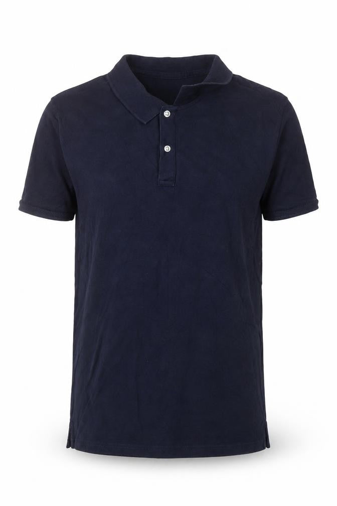 Front view of Celio men’s blue cotton short sleeve polo shirt, size M