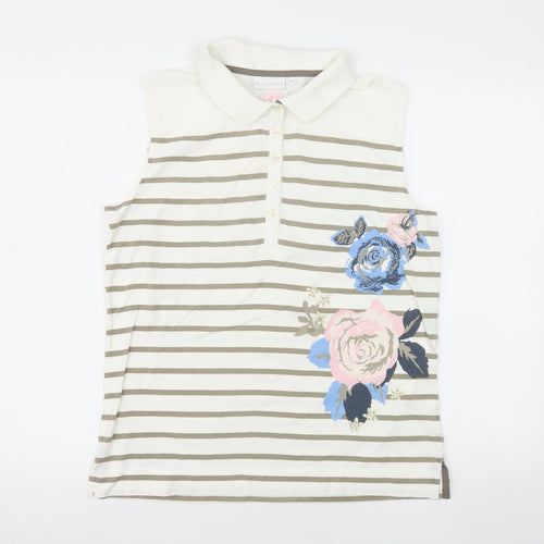 Daily Sports Women's Beige Striped Floral Sleeveless Polo Shirt XL