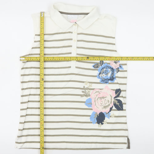 Daily Sports Women's Beige Striped Floral Sleeveless Polo Shirt XL