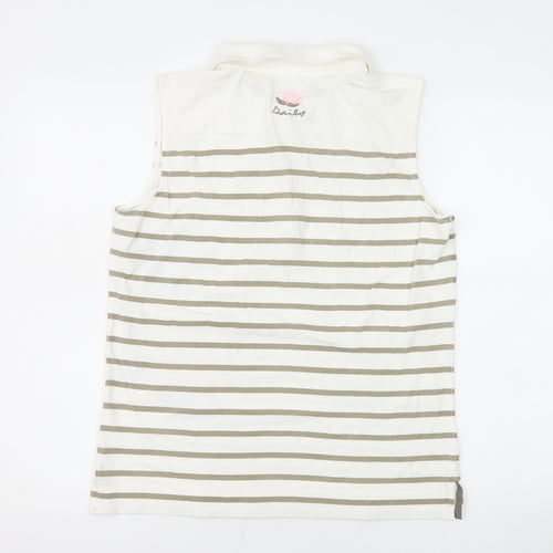 Daily Sports Women's Beige Striped Floral Sleeveless Polo Shirt XL