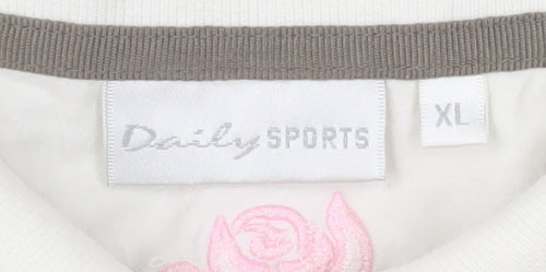 Daily Sports Women's Beige Striped Floral Sleeveless Polo Shirt XL