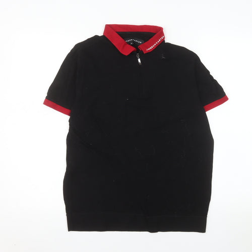 Jameson Carter Men's Black & Red 1/4 Zip Cotton Polo Shirt S