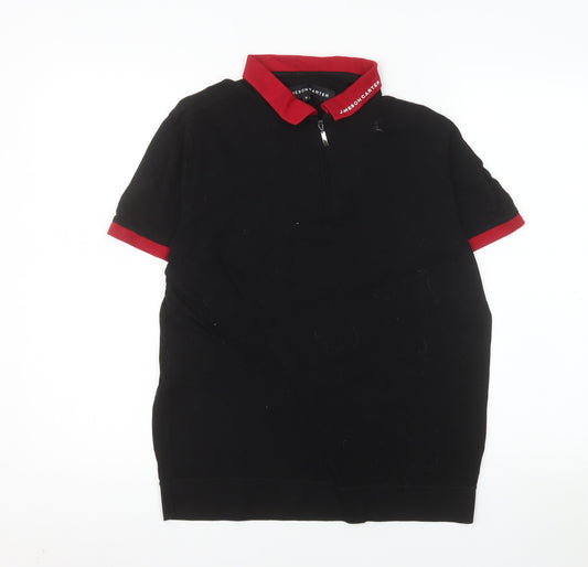Jameson Carter Men's Black & Red 1/4 Zip Cotton Polo Shirt S