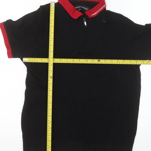 Jameson Carter Men's Black & Red 1/4 Zip Cotton Polo Shirt S