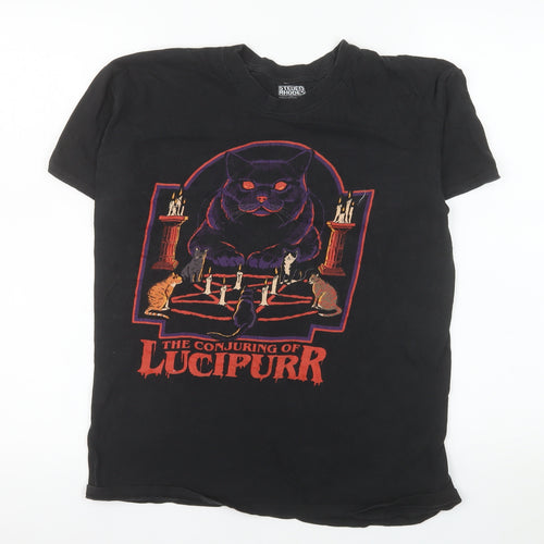 Steven Rhodes Men's Black The Conjuring of Lucipurr Funny Cat Graphic T-Shirt M
