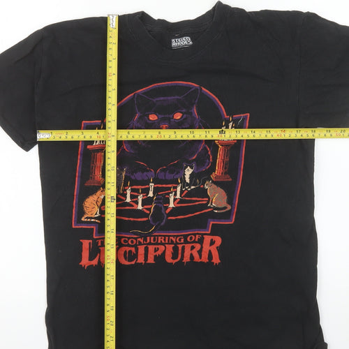Steven Rhodes Men's Black The Conjuring of Lucipurr Funny Cat Graphic T-Shirt M