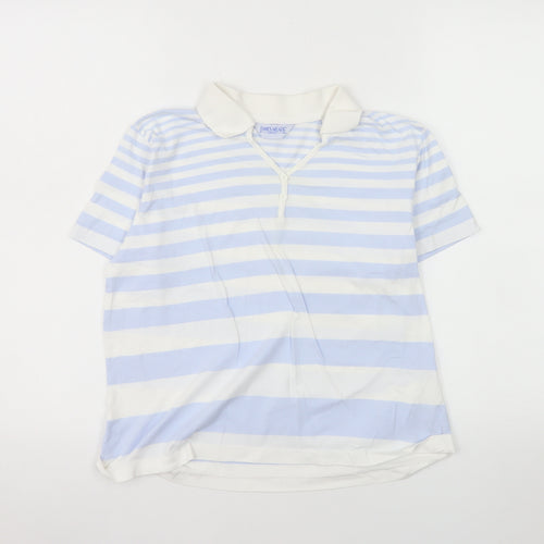 James Meade Women Blue White Striped Cotton Polo Shirt M
