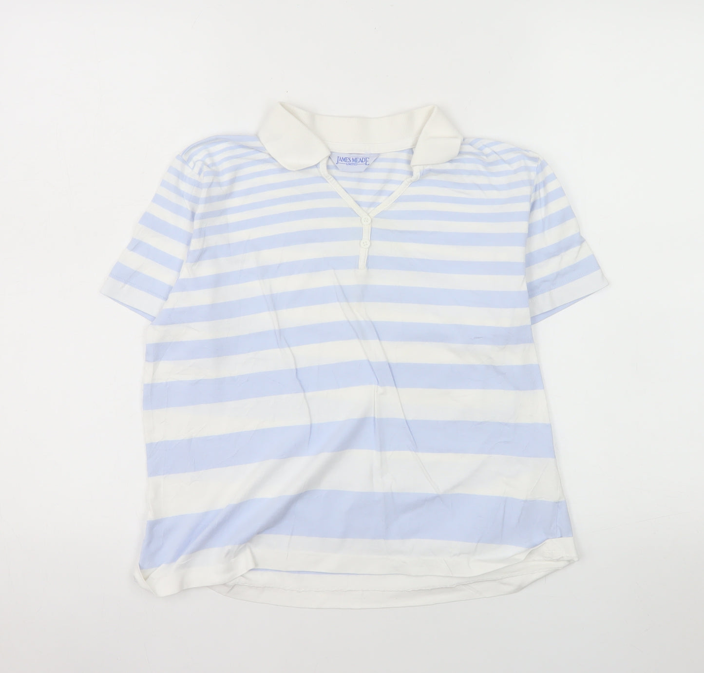 James Meade Women Blue White Striped Cotton Polo Shirt M