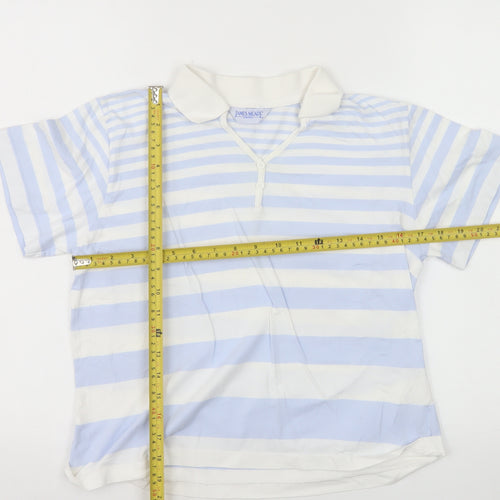 James Meade Women Blue White Striped Cotton Polo Shirt M