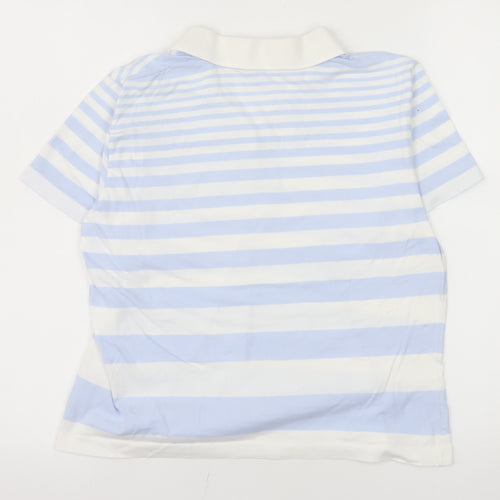James Meade Women Blue White Striped Cotton Polo Shirt M