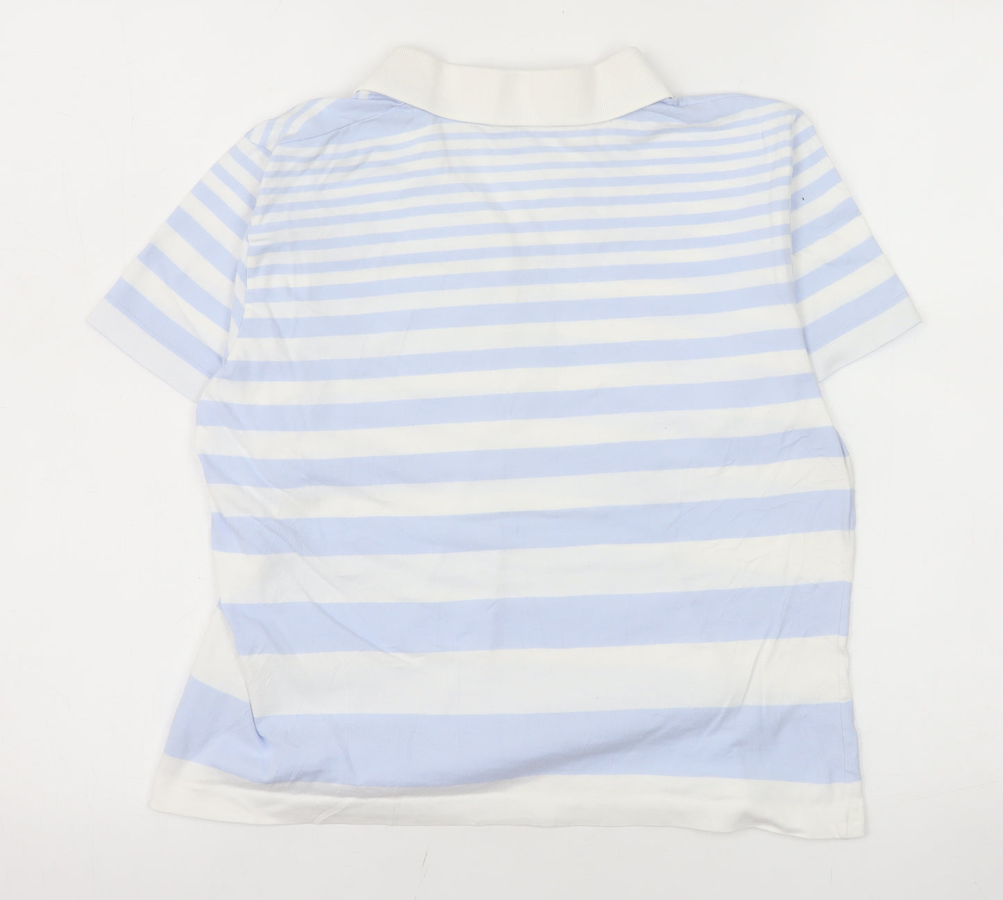 James Meade Women Blue White Striped Cotton Polo Shirt M