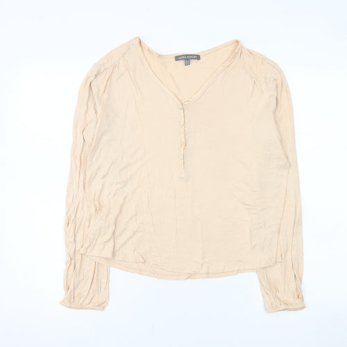 Laura Ashley Women’s Beige Long Sleeve V-Neck Blouse Size 14