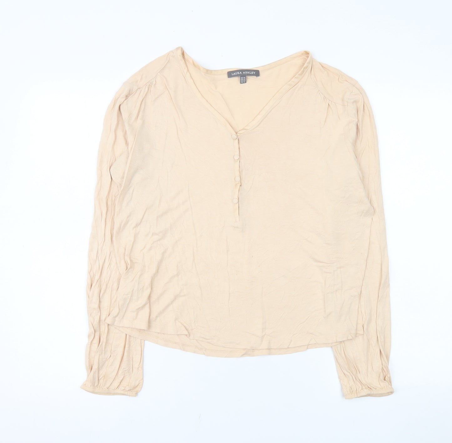 Laura Ashley Women’s Beige Long Sleeve V-Neck Blouse Size 14
