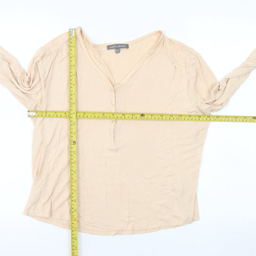 Laura Ashley Women’s Beige Long Sleeve V-Neck Blouse Size 14