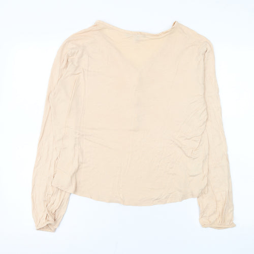 Laura Ashley Women’s Beige Long Sleeve V-Neck Blouse Size 14