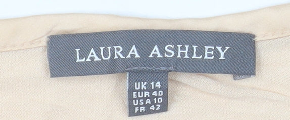 Laura Ashley Women’s Beige Long Sleeve V-Neck Blouse Size 14