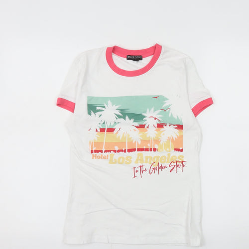 Brave Soul Womens White Ringer T-Shirt XS Beach Print Summer Top