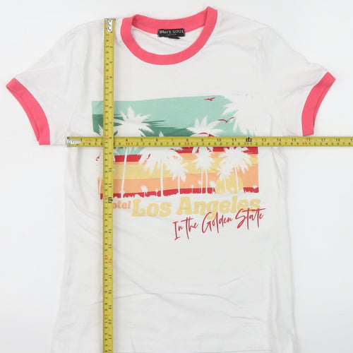 Brave Soul Womens White Ringer T-Shirt XS Beach Print Summer Top
