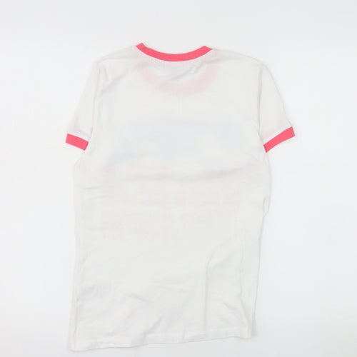 Brave Soul Womens White Ringer T-Shirt XS Beach Print Summer Top