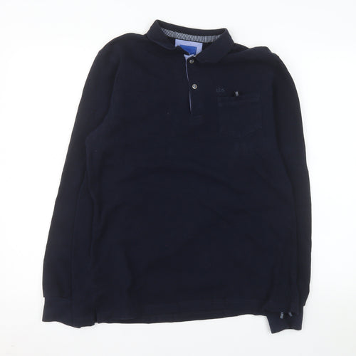 tbs Men's Blue Long Sleeve Cotton Polo Shirt Size L