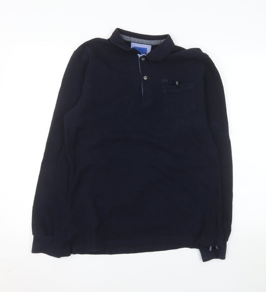 tbs Men's Blue Long Sleeve Cotton Polo Shirt Size L