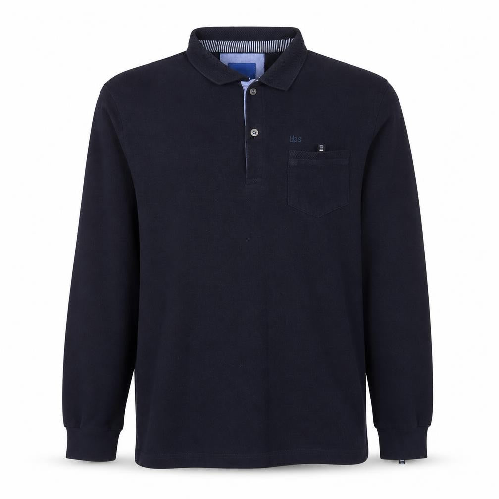 tbs Men's Blue Long Sleeve Cotton Polo Shirt Size L