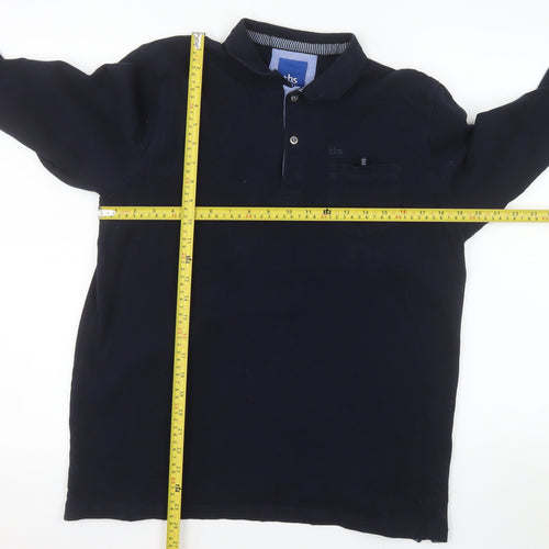 tbs Men's Blue Long Sleeve Cotton Polo Shirt Size L