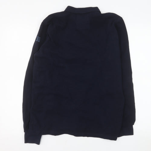 tbs Men's Blue Long Sleeve Cotton Polo Shirt Size L