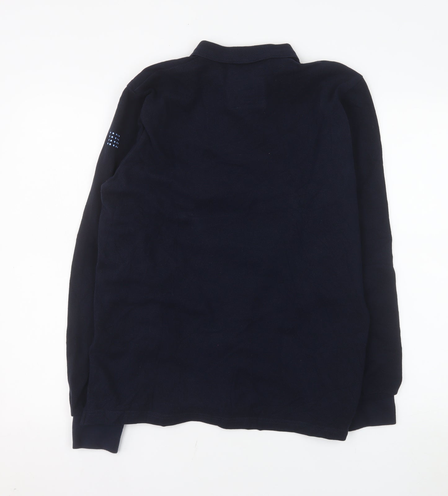 tbs Men's Blue Long Sleeve Cotton Polo Shirt Size L