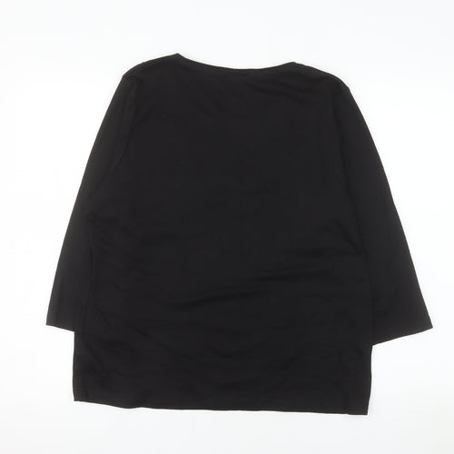 Mitzy Women Black Sequin Round Neck 3/4 Sleeve Blouse Size L
