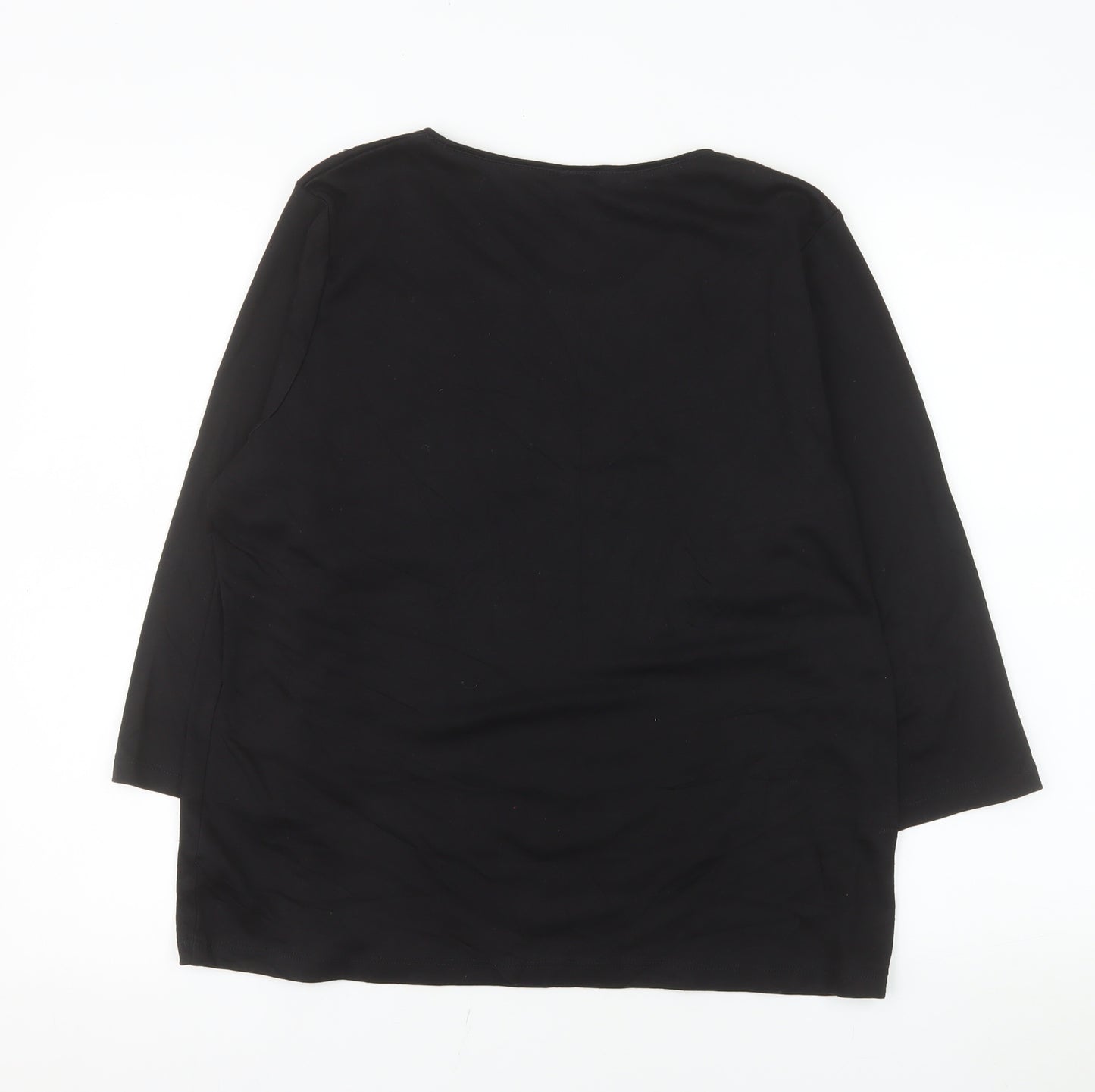 Mitzy Women Black Sequin Round Neck 3/4 Sleeve Blouse Size L