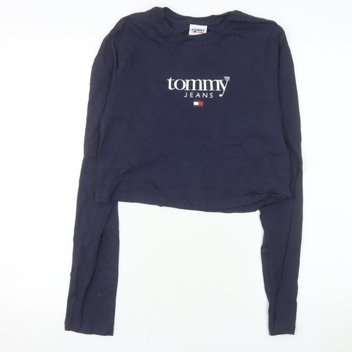 Tommy Jeans Women's Blue Cropped Long Sleeve T-Shirt Size L