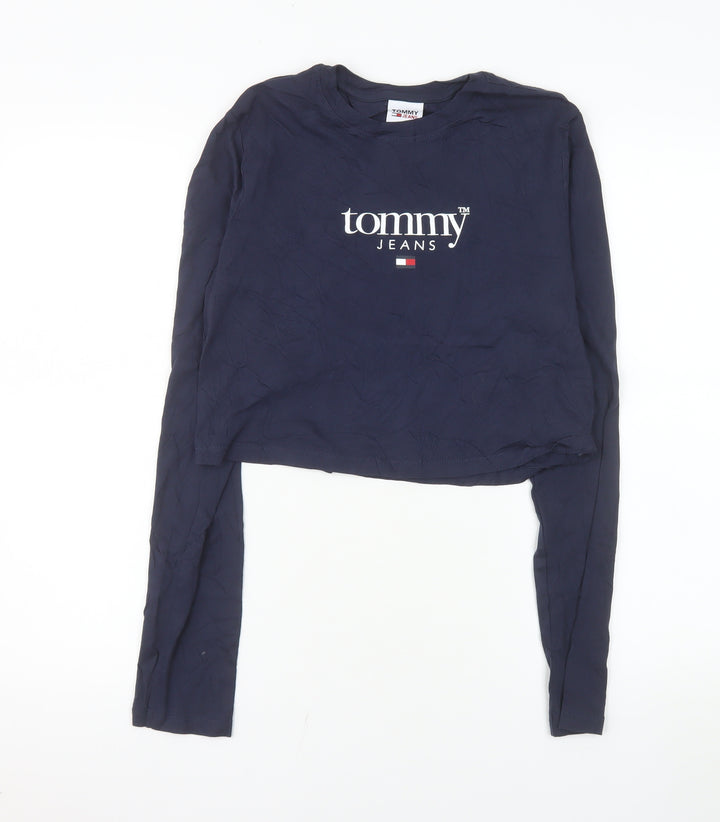 Tommy Jeans Women's Blue Cropped Long Sleeve T-Shirt Size L