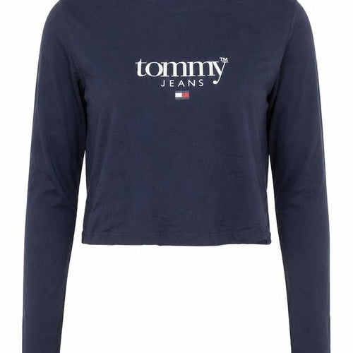 Tommy Jeans Women's Blue Cropped Long Sleeve T-Shirt Size L