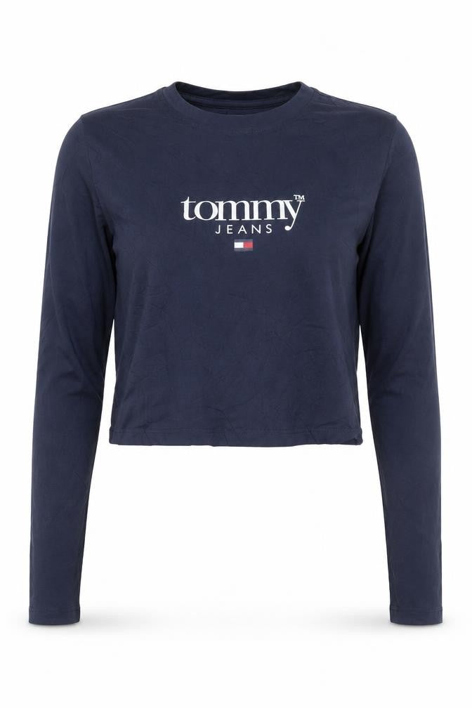 Tommy Jeans Women's Blue Cropped Long Sleeve T-Shirt Size L
