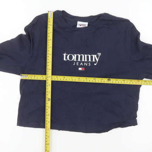 Tommy Jeans Women's Blue Cropped Long Sleeve T-Shirt Size L
