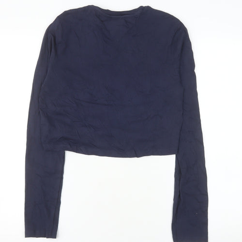 Tommy Jeans Women's Blue Cropped Long Sleeve T-Shirt Size L