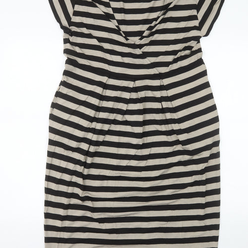 Masai Women Black Striped XL Shift V-Neck Jersey Dress