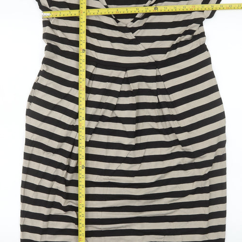Masai Women Black Striped XL Shift V-Neck Jersey Dress