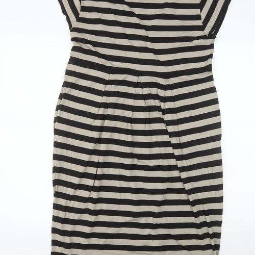 Masai Women Black Striped XL Shift V-Neck Jersey Dress