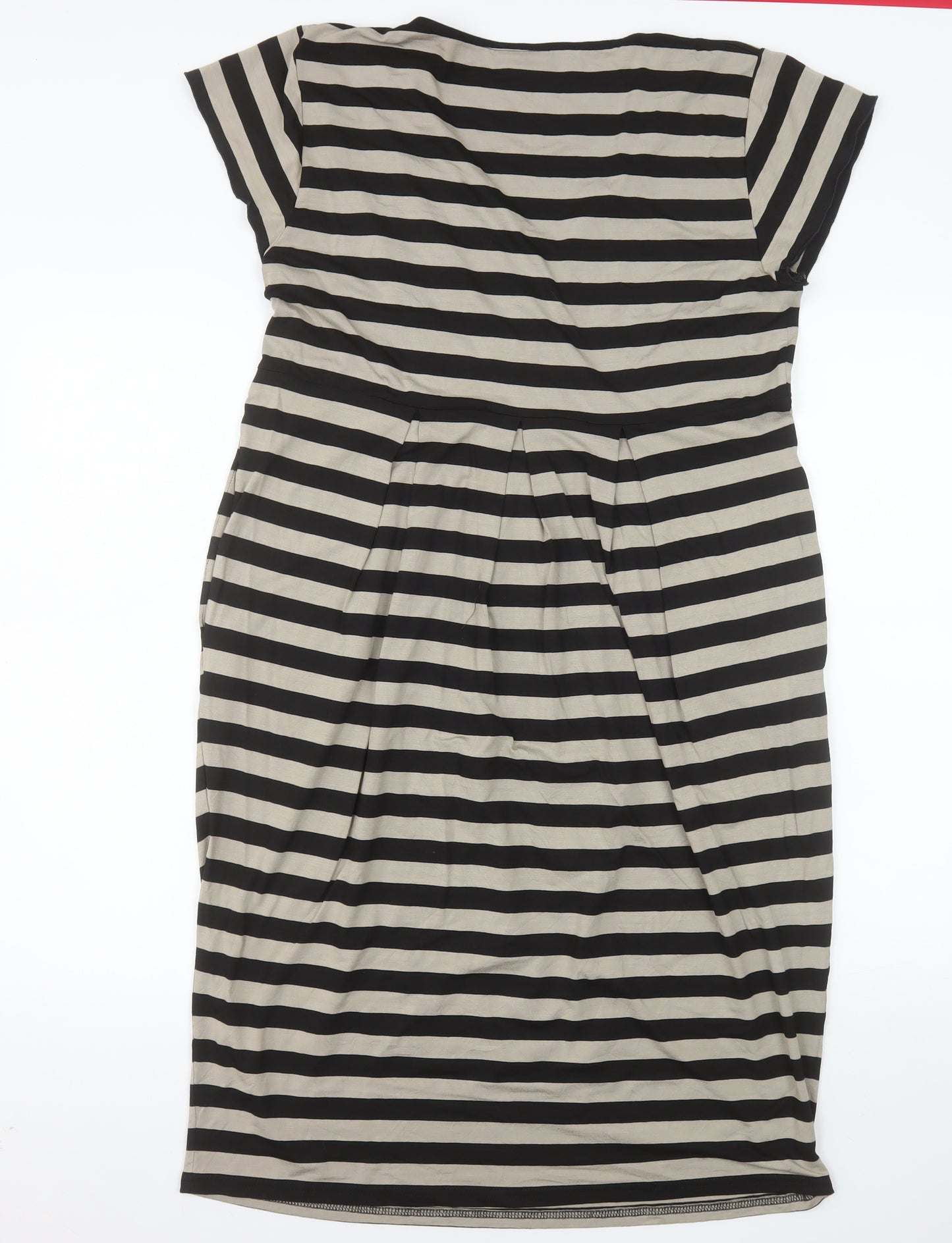 Masai Women Black Striped XL Shift V-Neck Jersey Dress
